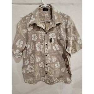 Kai-Veikau Fiji Men's XL Hawaiian Aloha Shirt Brown Beige Tropical Palm Leaf